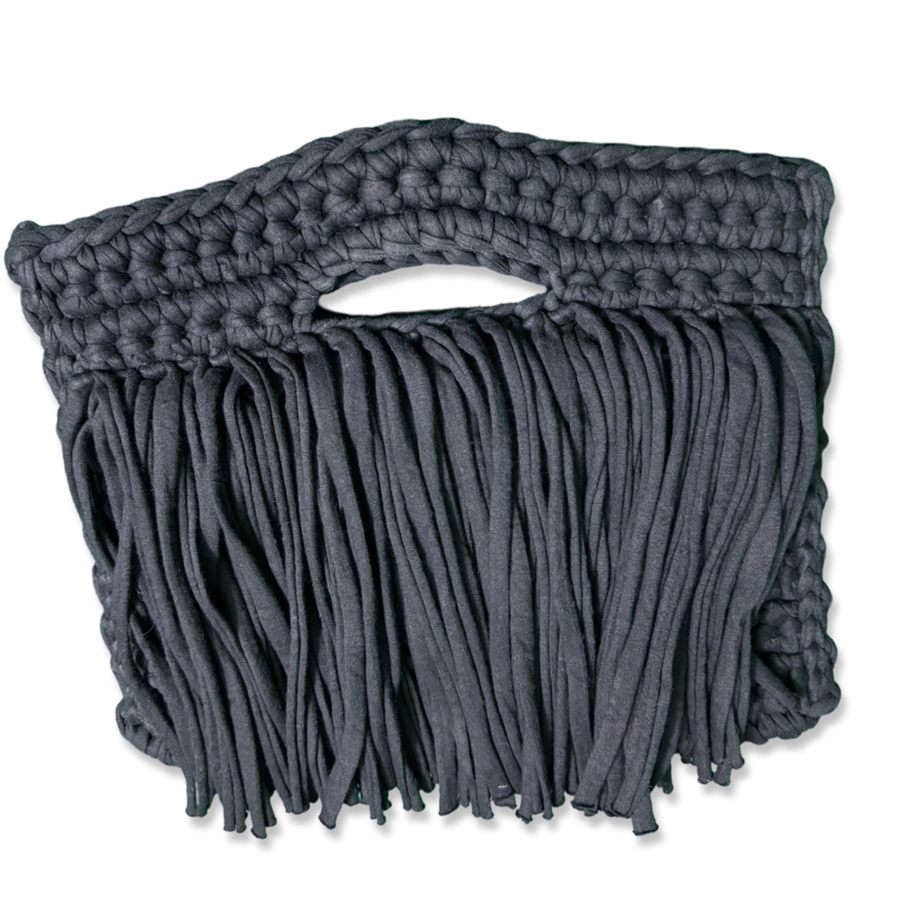 BINGE Sophia Black Crocheted Clutch with Fringe